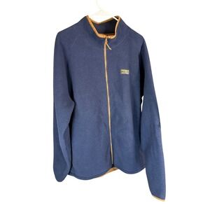 LL Bean Mens XL Tall Navy Blue Full Zip Fleece Jacket Mountain Logo 518911